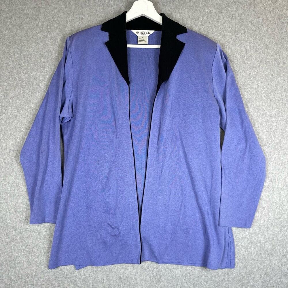 Exclusively Misook open front cardigan petite M purple black business office